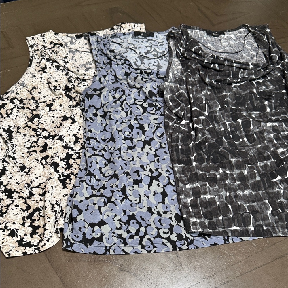 GNW Women's Sleeveless Blouse - Black, Gray, Cream Set
